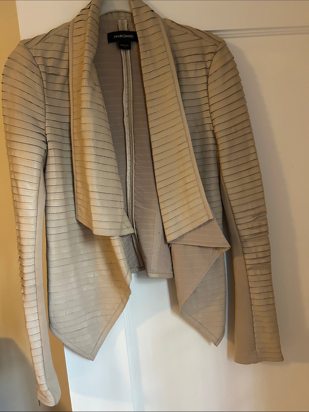 Marciano Taupe Ribbed Draped Blazer